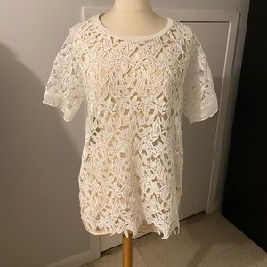 wells grace • embroidered floral sheer front top